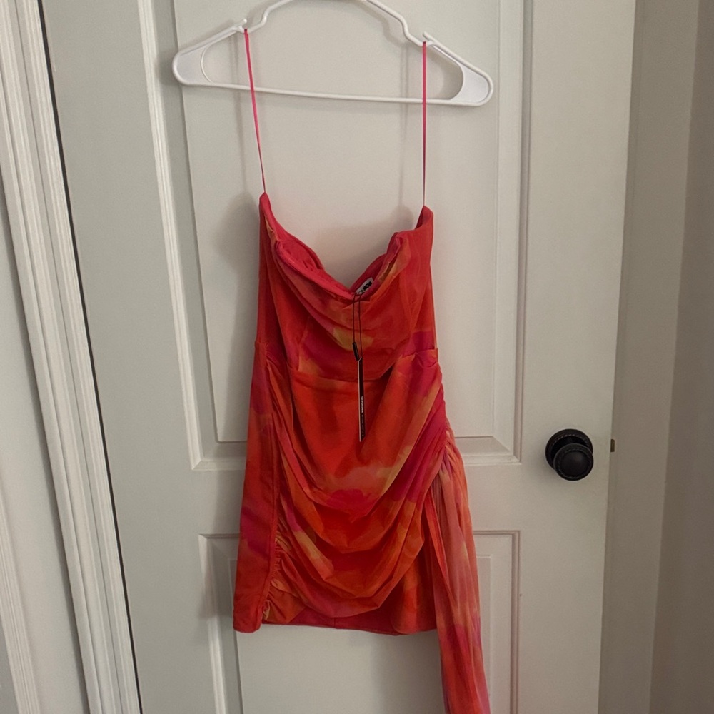 Vibrant Orange and Pink Draped Dress from fashion nova